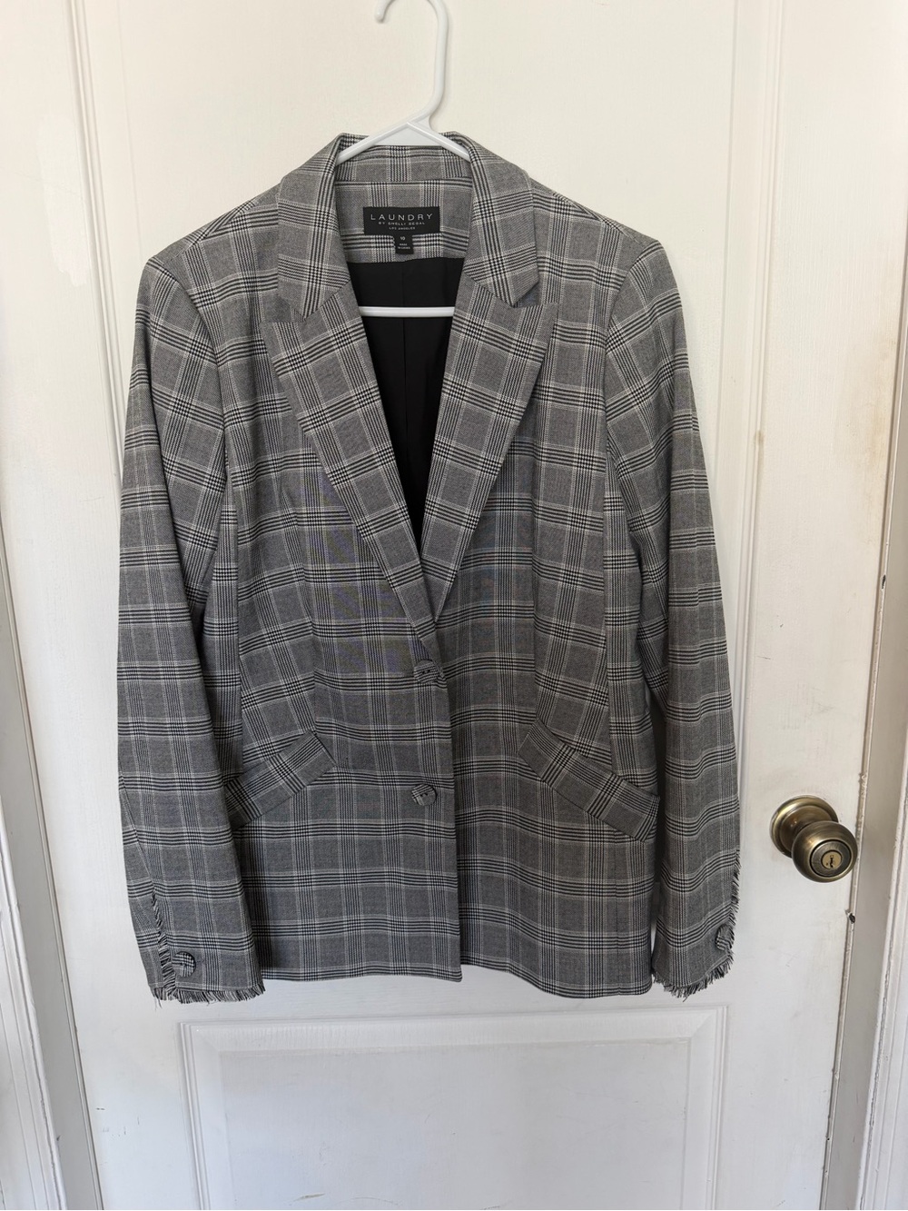 Laundry by Shelli Segal Gray Plaid double Button Blazer cute preppy office
